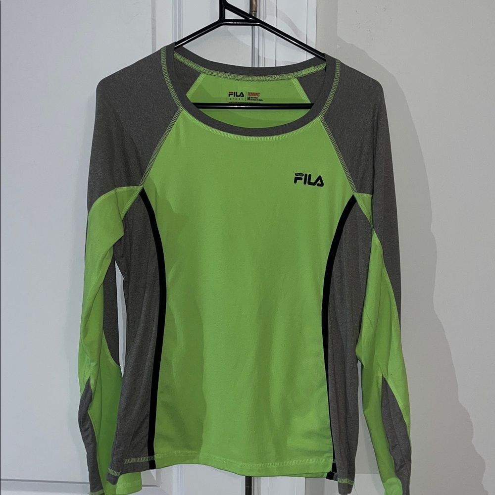 Fila Sport Seahawks Lime Green Gray Performance LS running marathon shirt M